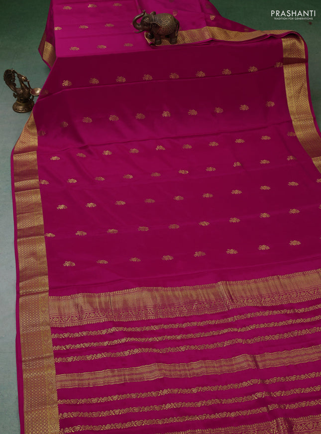 Pure mysore silk saree pink with zari woven buttas and zari woven border