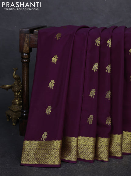 Pure mysore silk saree deep purple with zari woven buttas and zari woven border