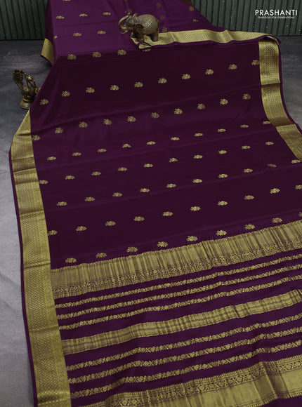 Pure mysore silk saree deep purple with zari woven buttas and zari woven border