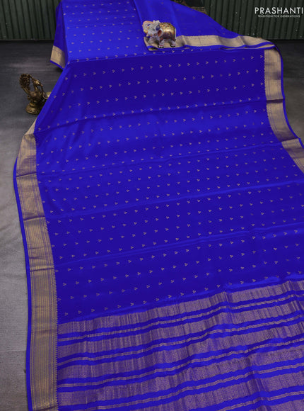 Pure mysore silk saree royal blue with allover zari woven buttas and zari woven border