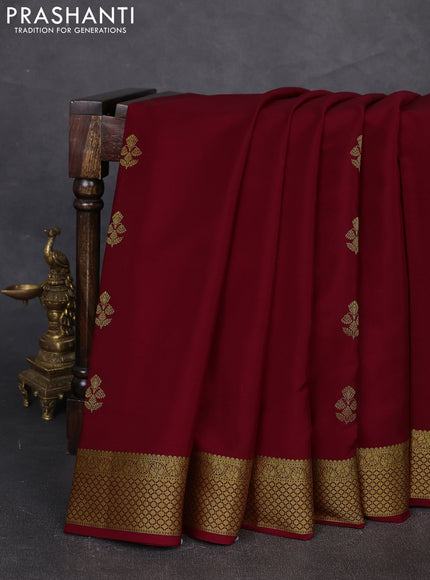 Pure mysore silk saree maroon with zari woven buttas and zari woven border
