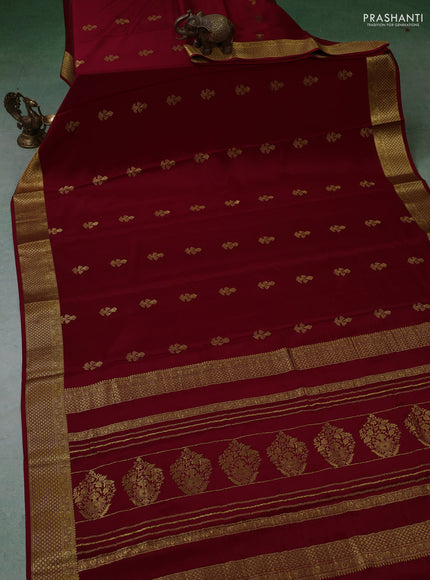 Pure mysore silk saree maroon with zari woven buttas and zari woven border