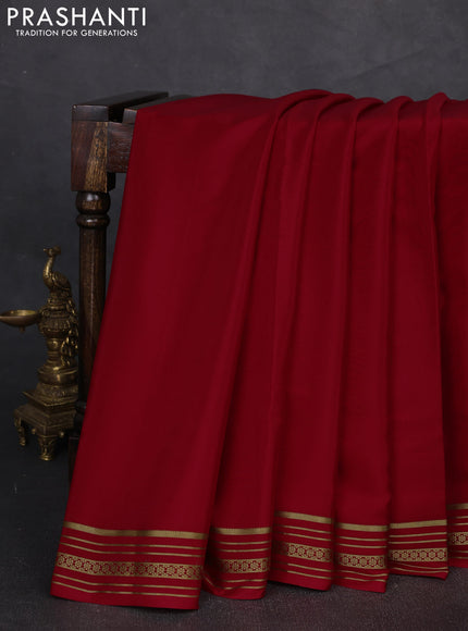 Pure mysore silk saree red with plain body and zari woven border
