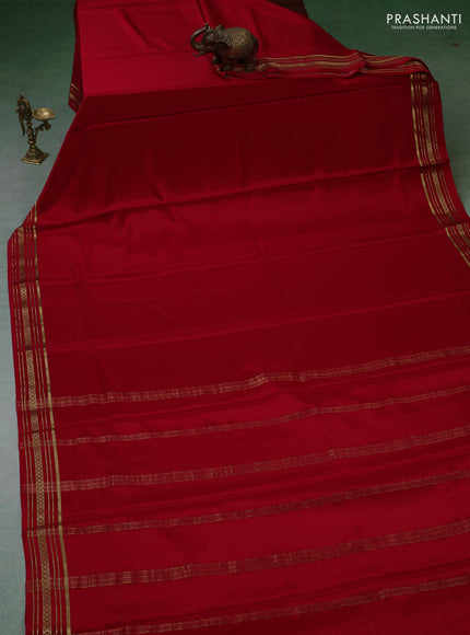 Pure mysore silk saree red with plain body and zari woven border