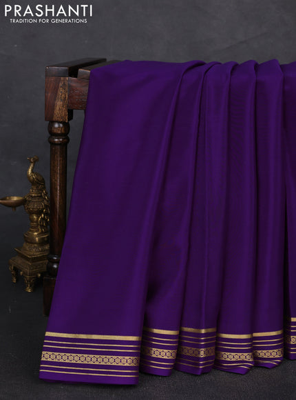 Pure mysore silk saree violet with plain body and zari woven border