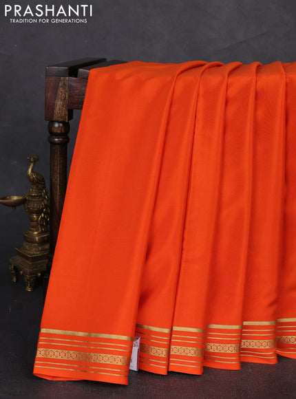 Pure mysore silk saree orange with plain body and zari woven border