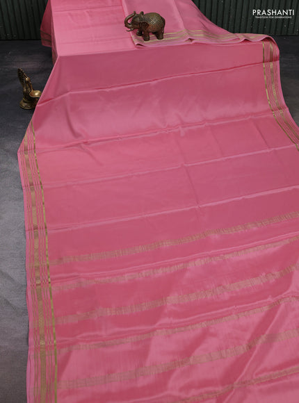 Pure mysore silk saree mild peach pink with plain body and zari woven border