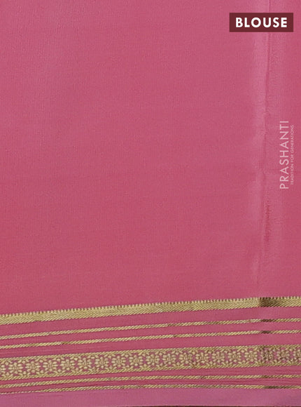 Pure mysore silk saree mild peach pink with plain body and zari woven border