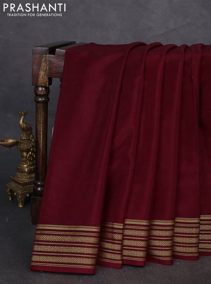 Pure mysore silk saree maroon with plain body and zari woven border