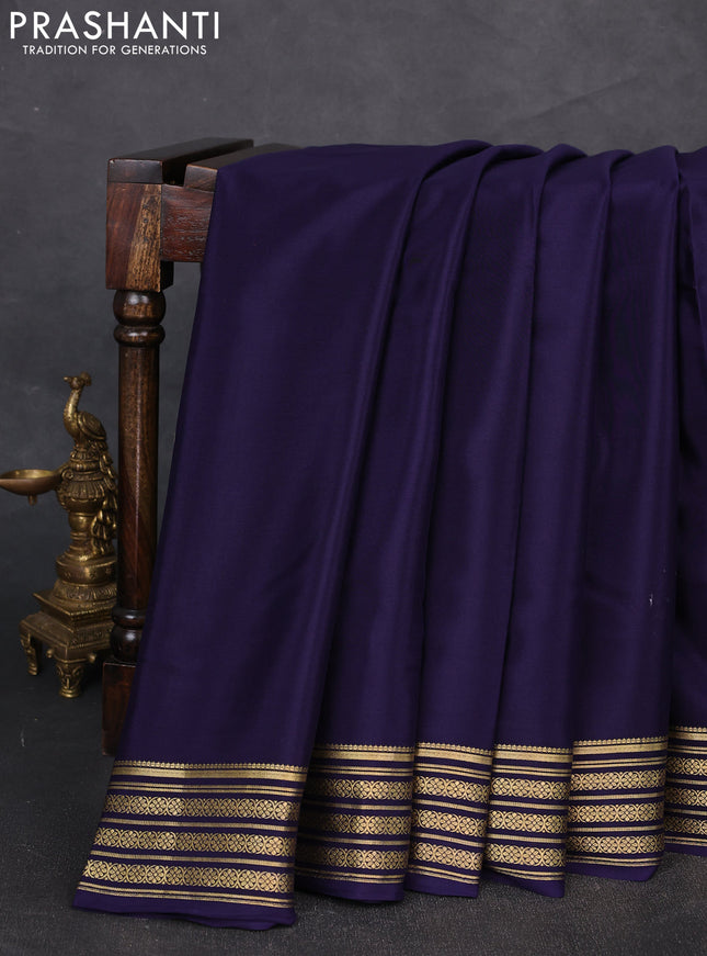 Pure mysore silk saree navy blue with plain body and zari woven border