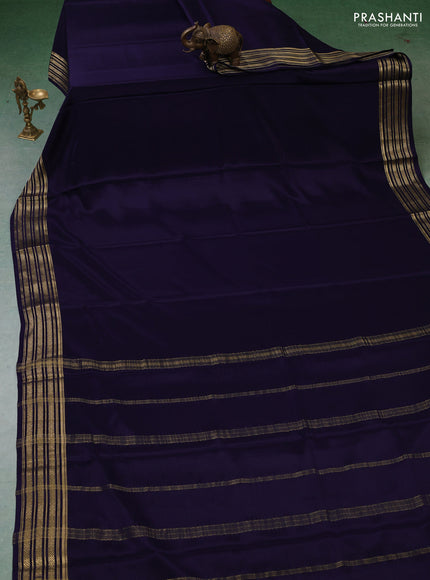 Pure mysore silk saree navy blue with plain body and zari woven border