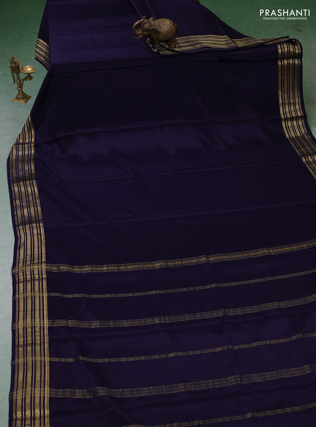 Pure mysore silk saree navy blue with plain body and zari woven border