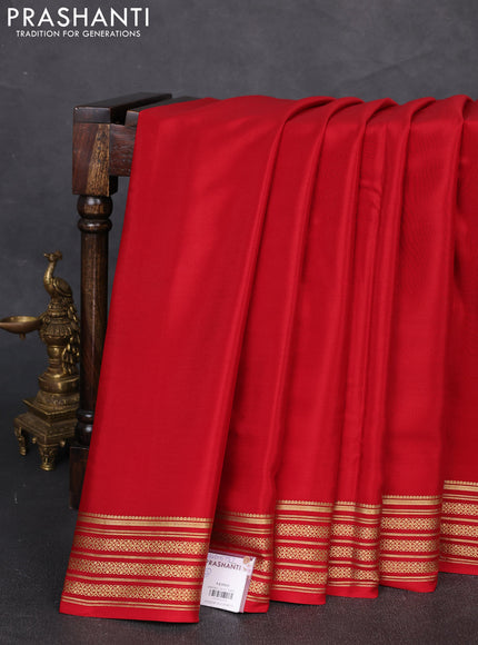 Pure mysore silk saree red with plain body and zari woven border