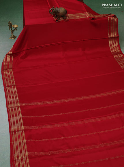 Pure mysore silk saree red with plain body and zari woven border