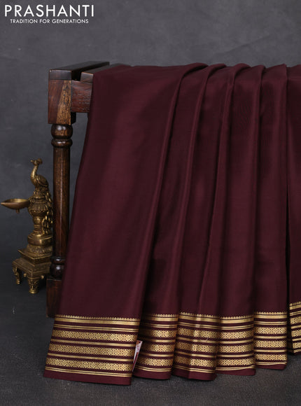 Pure mysore silk saree coffee brown with plain body and zari woven border