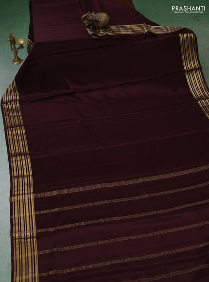 Pure mysore silk saree coffee brown with plain body and zari woven border