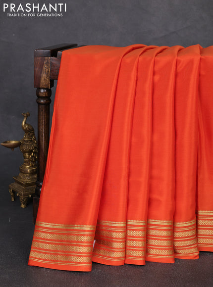 Pure mysore silk saree orange with plain body and zari woven border