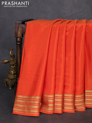 Pure mysore silk saree orange with plain body and zari woven border