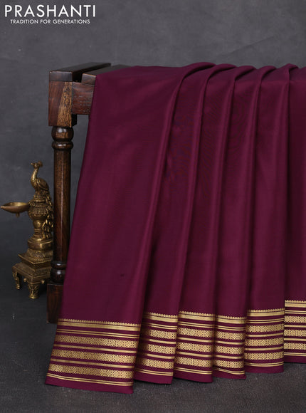 Pure mysore silk saree wine shade with plain body and zari woven border