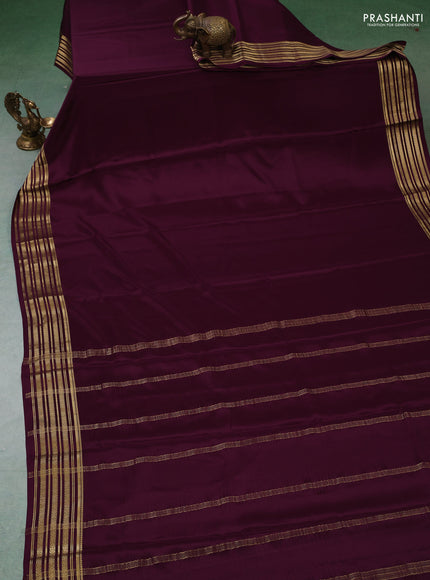 Pure mysore silk saree wine shade with plain body and zari woven border