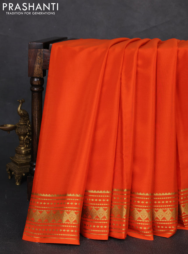 Pure mysore silk saree orange with allover zari woven buttas and zari woven border