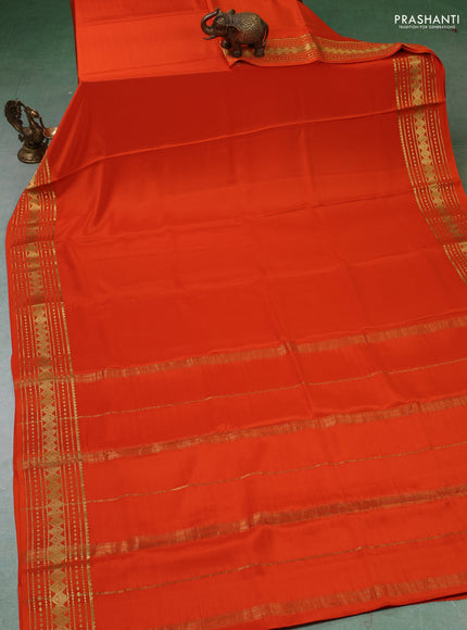 Pure mysore silk saree orange with allover zari woven buttas and zari woven border