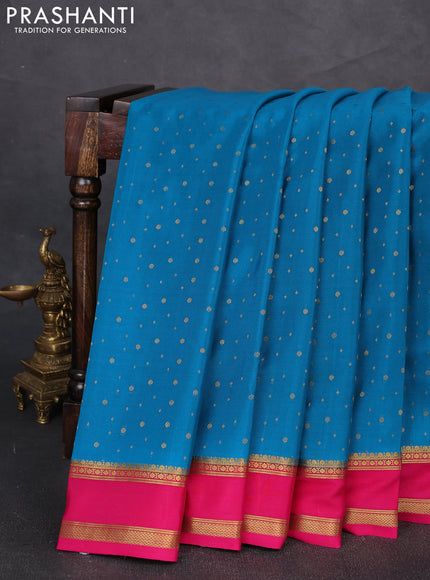 Pure mysore silk saree cs blue and pink with allover zari woven buttas and rettapet zari woven border