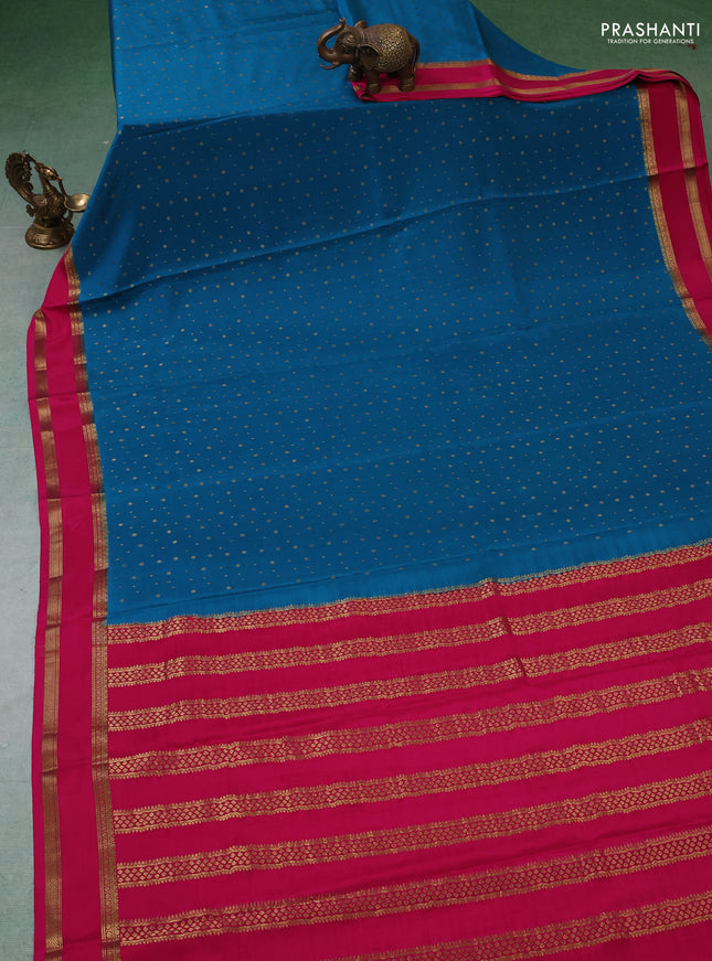 Pure mysore silk saree cs blue and pink with allover zari woven buttas and rettapet zari woven border