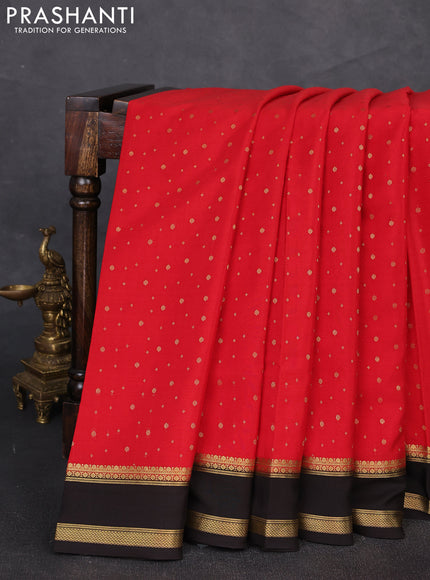 Pure mysore silk saree red and coffee brown with allover zari woven buttas and rettapet zari woven border