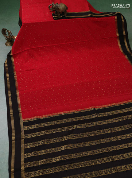 Pure mysore silk saree red and coffee brown with allover zari woven buttas and rettapet zari woven border