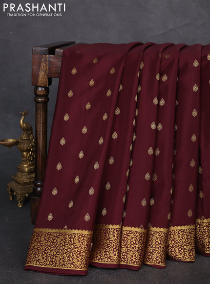 Pure mysore silk saree coffee brown with allover zari woven buttas and zari woven border