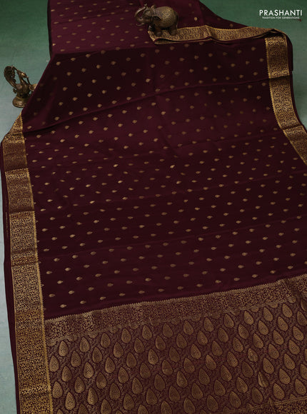 Pure mysore silk saree coffee brown with allover zari woven buttas and zari woven border