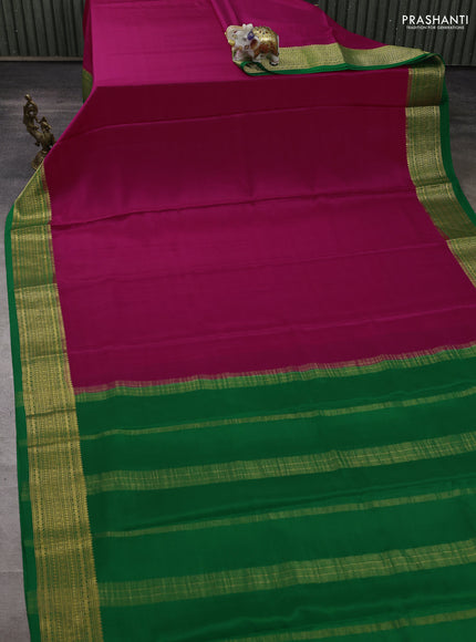 Pure mysore silk saree rani pink and green with plain body and zari woven border