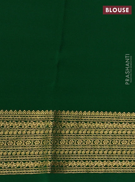 Pure mysore silk saree rani pink and green with plain body and zari woven border