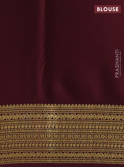 Pure mysore silk saree pastel peach and coffee brown with plain body and zari woven border
