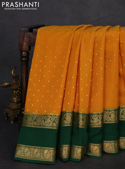 Pure mysore silk saree mango yellow and green with allover zari woven buttas and rettapet zari woven border