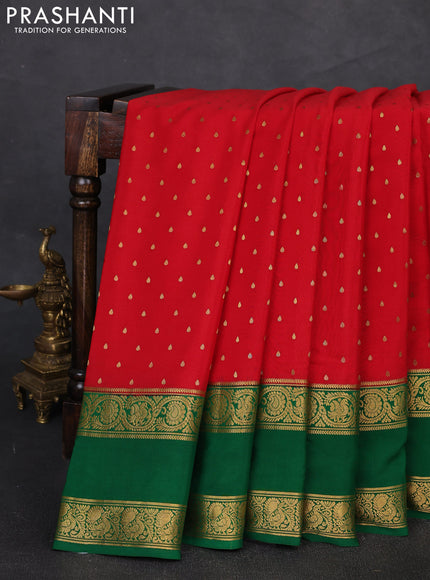 Pure mysore silk saree red and green with allover zari woven buttas and rettapet zari woven border