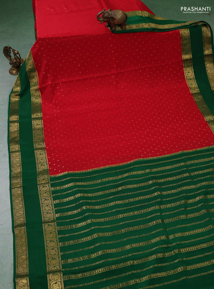 Pure mysore silk saree red and green with allover zari woven buttas and rettapet zari woven border