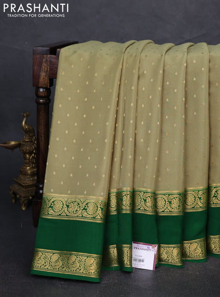 Pure mysore silk saree pastel green and green with allover zari woven buttas and rettapet zari woven border