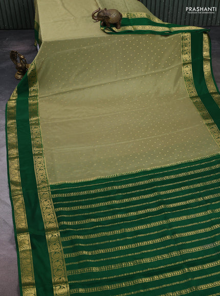 Pure mysore silk saree pastel green and green with allover zari woven buttas and rettapet zari woven border