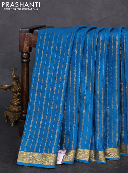 Pure mysore silk saree cs blue with allover zari weaves and zari woven border