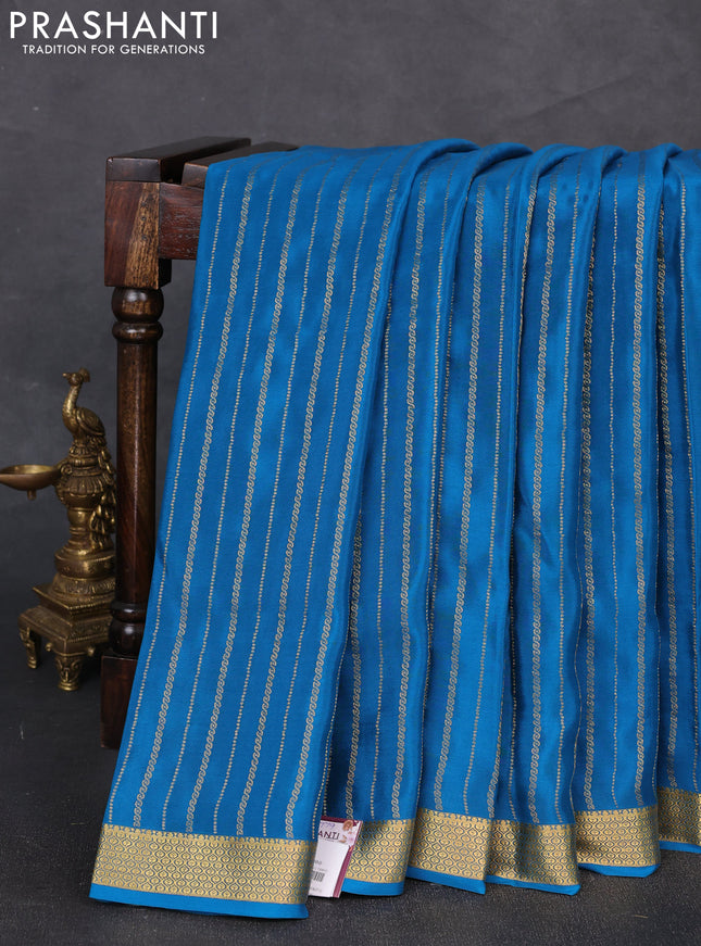 Pure mysore silk saree cs blue with allover zari weaves and zari woven border