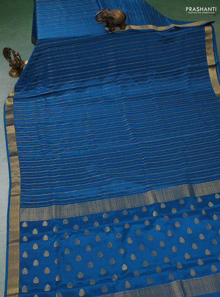 Pure mysore silk saree cs blue with allover zari weaves and zari woven border