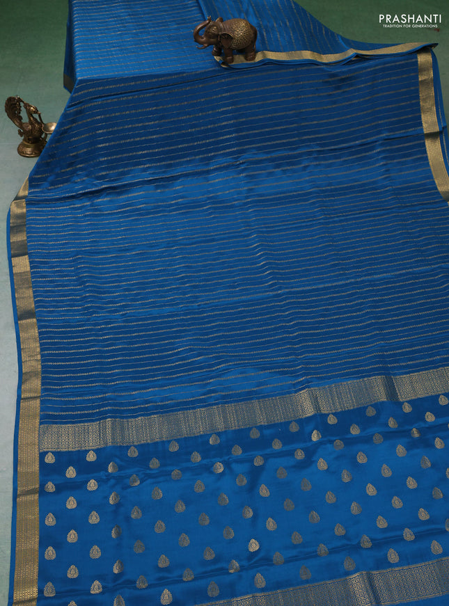 Pure mysore silk saree cs blue with allover zari weaves and zari woven border
