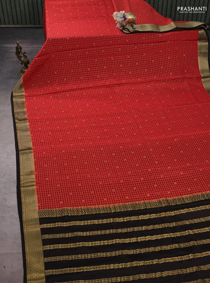 Pure mysore silk saree red and deep coffee brown with allover zari checks & buttas and zari woven border