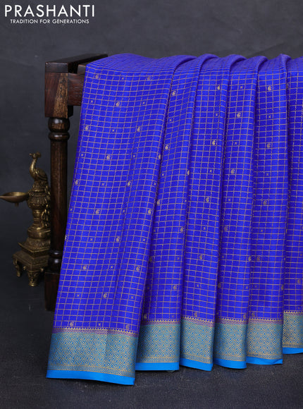 Pure mysore silk saree royal blue and cs blue with allover zari checks & buttas and zari woven border
