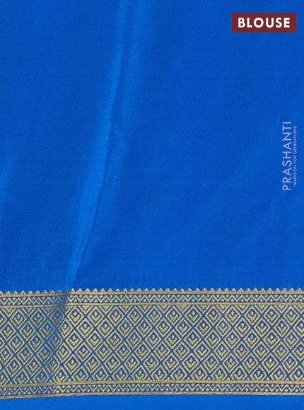 Pure mysore silk saree royal blue and cs blue with allover zari checks & buttas and zari woven border