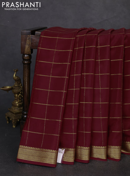 Pure mysore silk saree deep maroon with allover zari woven checked pattern and zari woven border