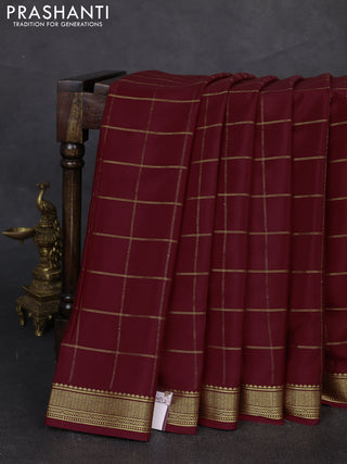 Pure mysore silk saree deep maroon with allover zari woven checked pattern and zari woven border