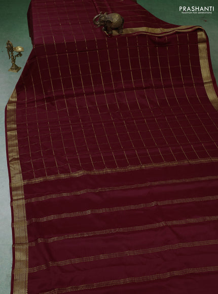 Pure mysore silk saree deep maroon with allover zari woven checked pattern and zari woven border
